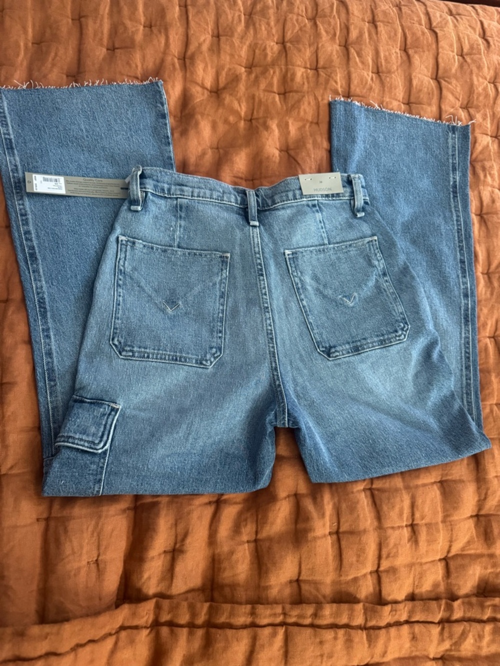 Hudson Jeans Medium Blue Flare Wide-Leg Cargo Jeans